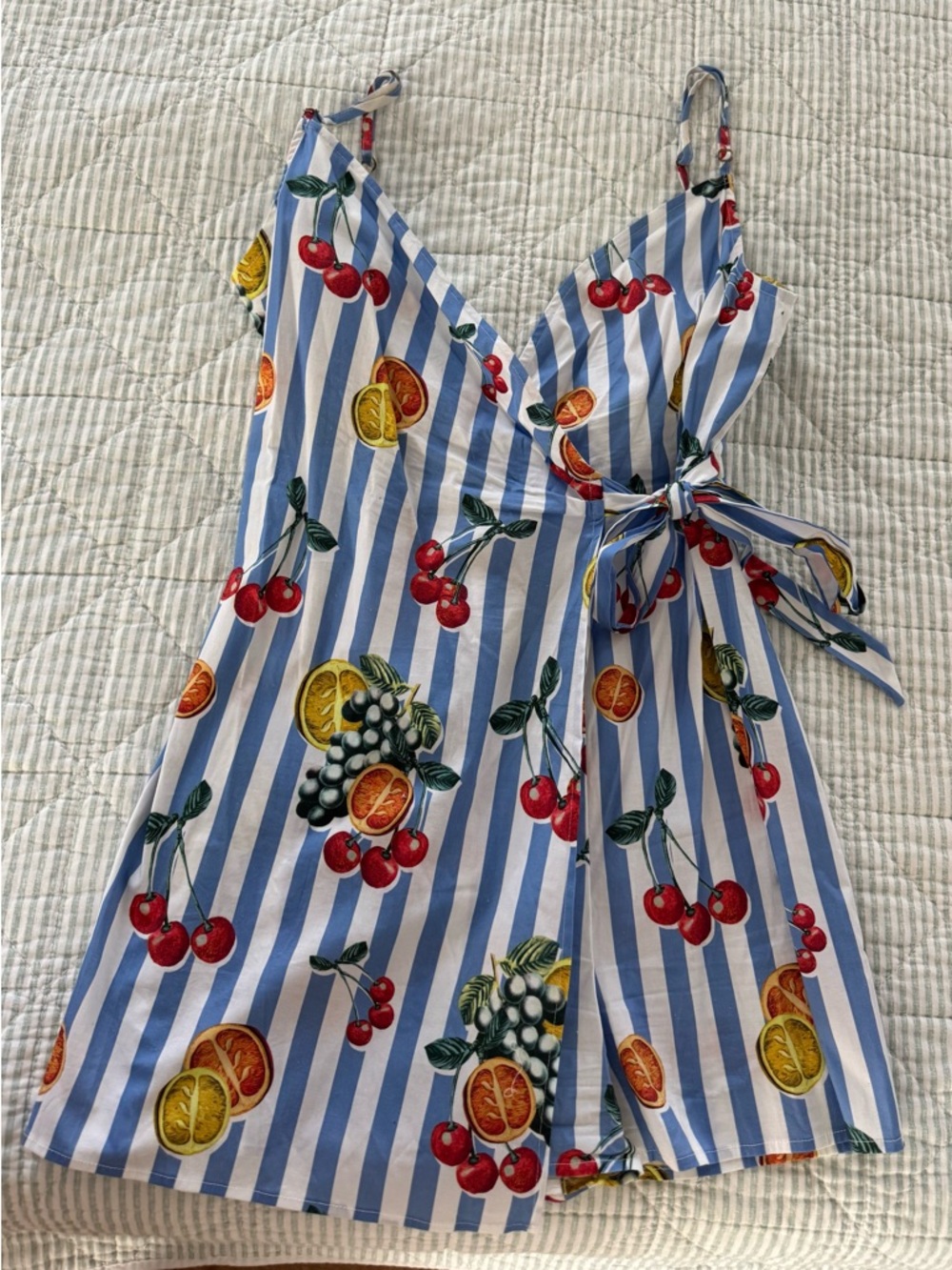 Show Me Your Mumu Blue & White Striped Citrus Romper Dress
